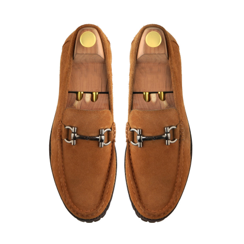 Suede Leather With Horse-bit Buckled Blue Loafer