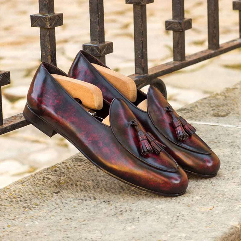 Patina Leather Apron Toe Tassel Slip-On Shoe