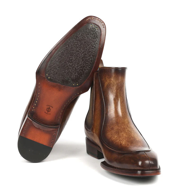 Luxury Pure Leather Handpainted Chelsea Tan & Brown Boot