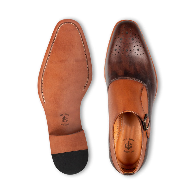 Men Handmade Leather Single Monk Straps Tan/Brown Shoe
