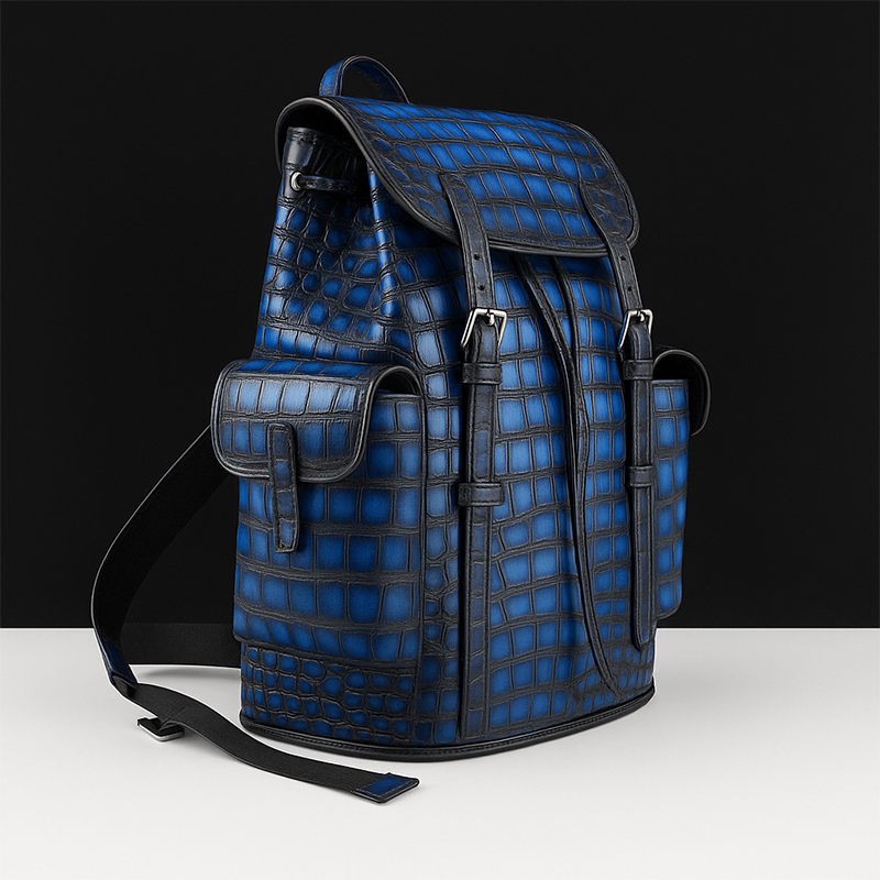 Luxury Blue Croco Leather Backpack