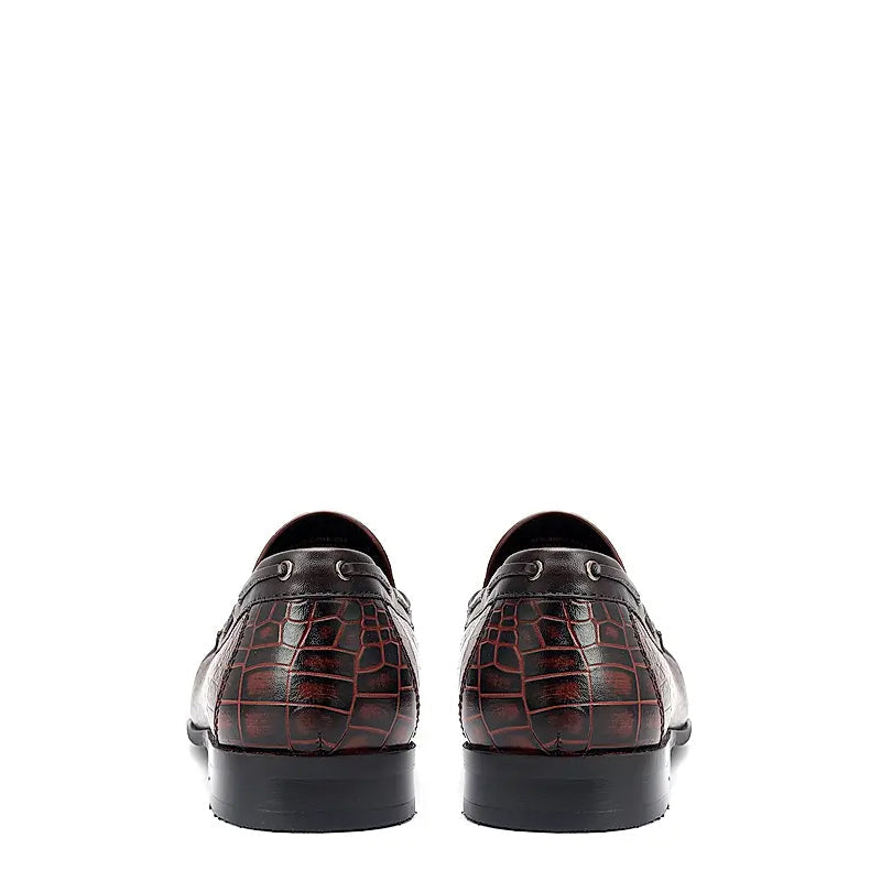 Crocodile Pattern Side Lacing Leather Tassel Loafer Burgundy