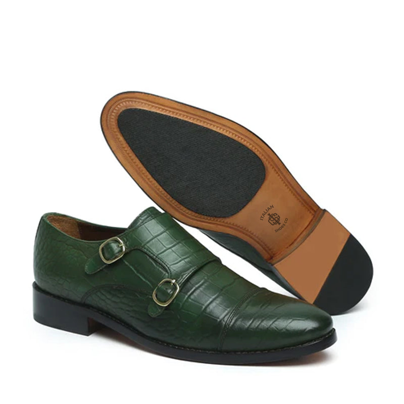 Men Crocodile Leather Double Black Monk Shoe