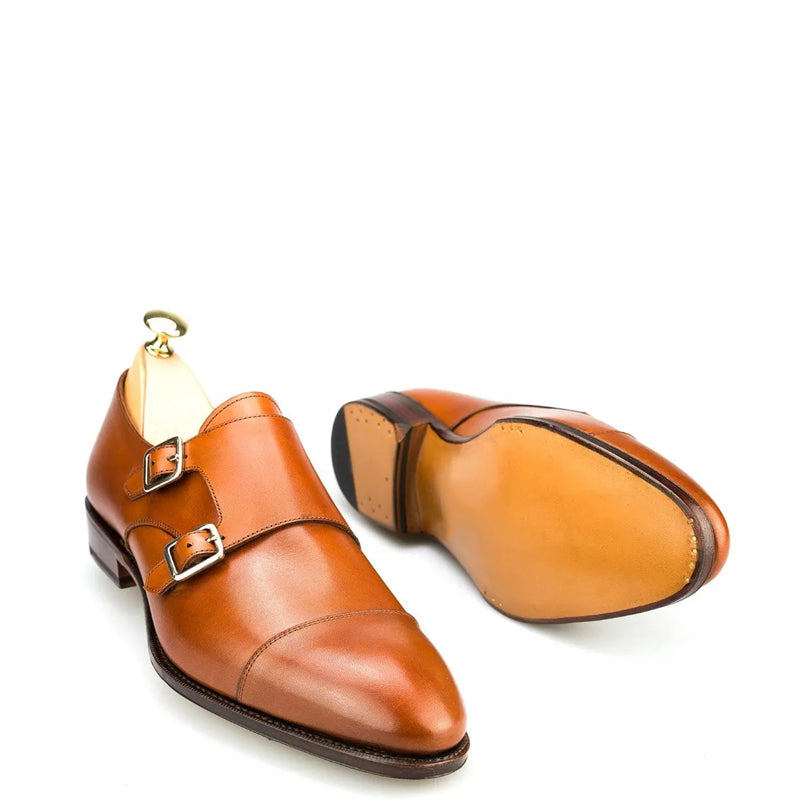 Premium Captoe Leather Double MonkStrap Shoe Tan