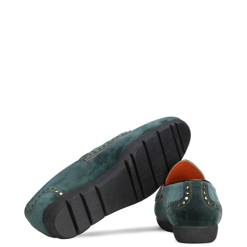 Luxury Design Velvet Suede Buckle Green Loafer