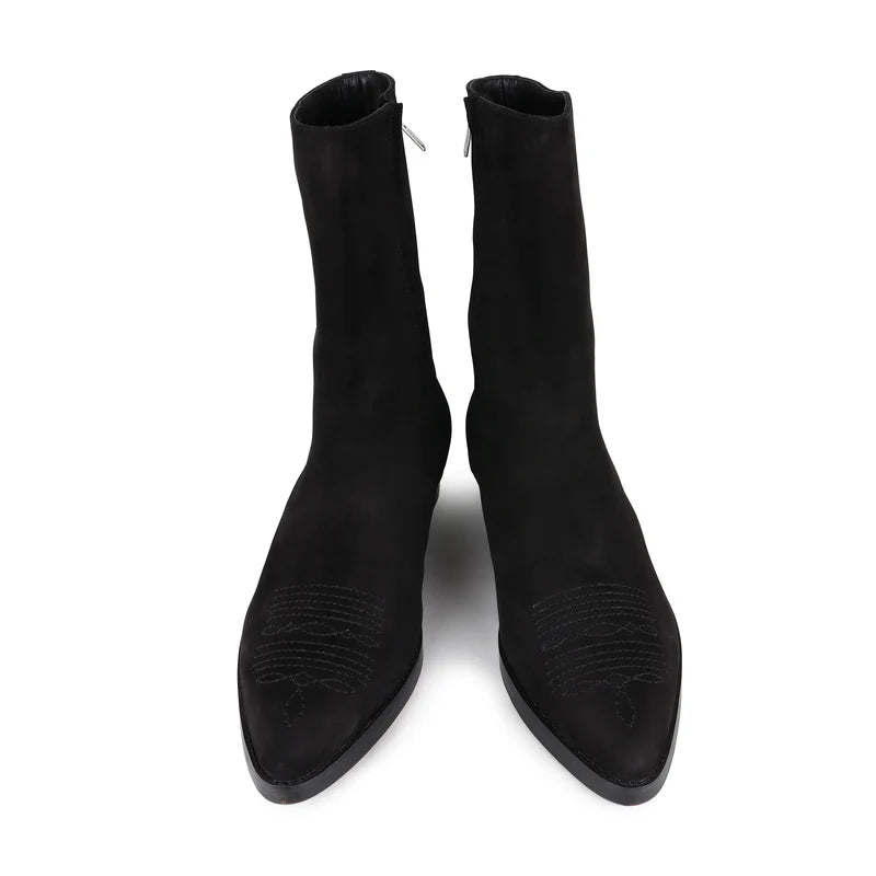 Long Zip up Suede Cowboy Boots