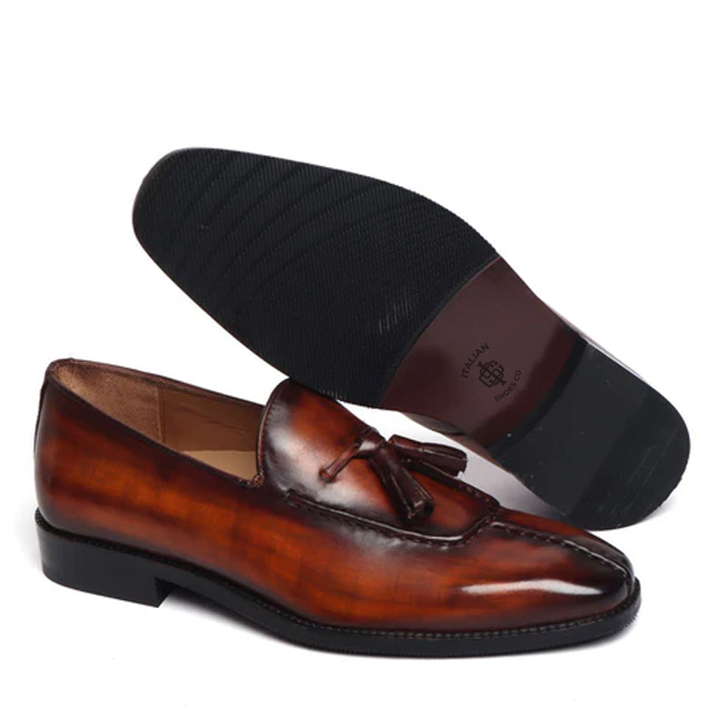 Men Slip-On Leather Blue-Black Tassel Loafer