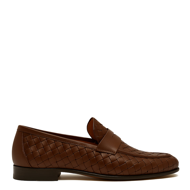 Tan Woven Texture Leather Loafer for Men