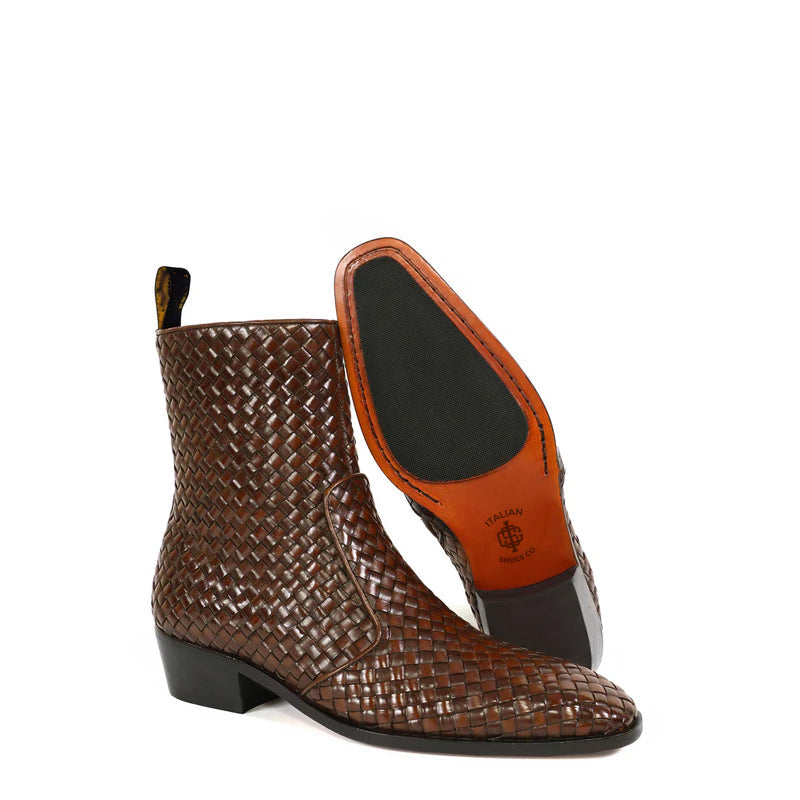 Premium Handwoven Leather Chelsea Cuban Boot