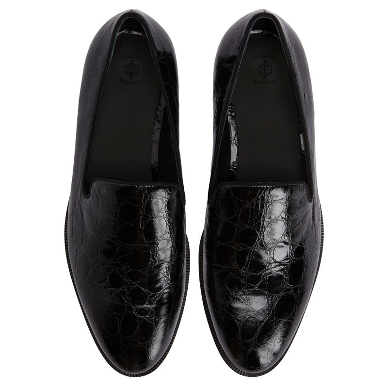 Pure Solid Leather Croco Textured Black Loafer