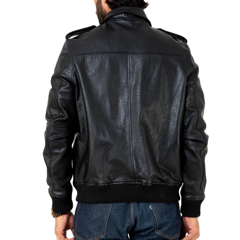 Men Solid Slim Fit Leather Bomber Jacket