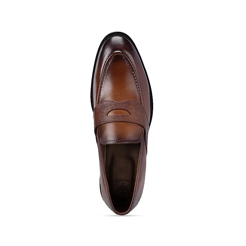 Textured Strap Leather Black Loafer Shoe