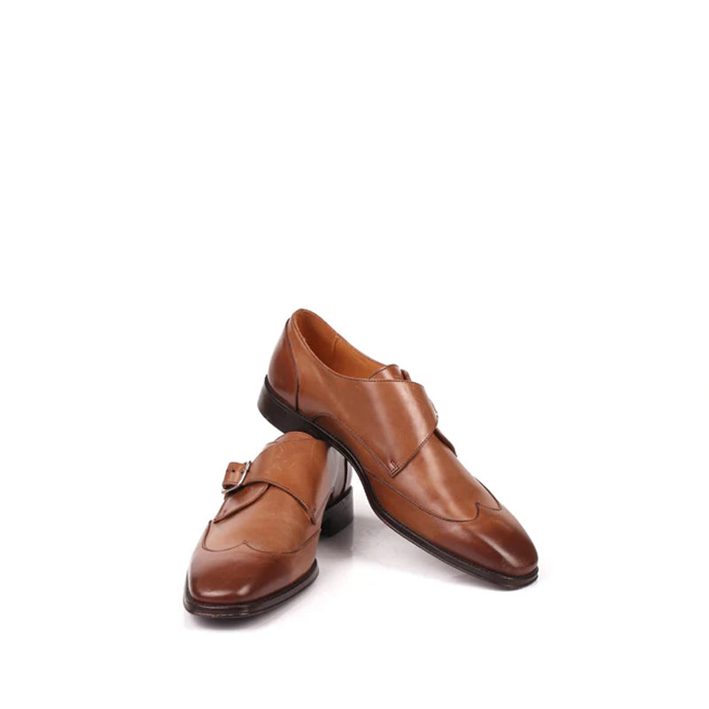 Premium Solid Leather Single Monk Straps Tan Brown Shoe