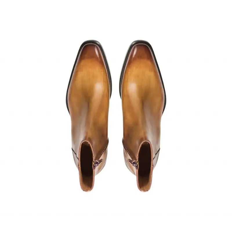 Classic Midnight Shiny Leather Side Zipper Tan Boot