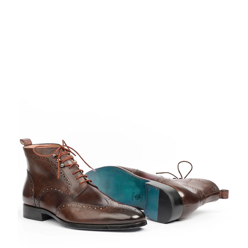 Men Solid Leather Wingtip Ankle Boot