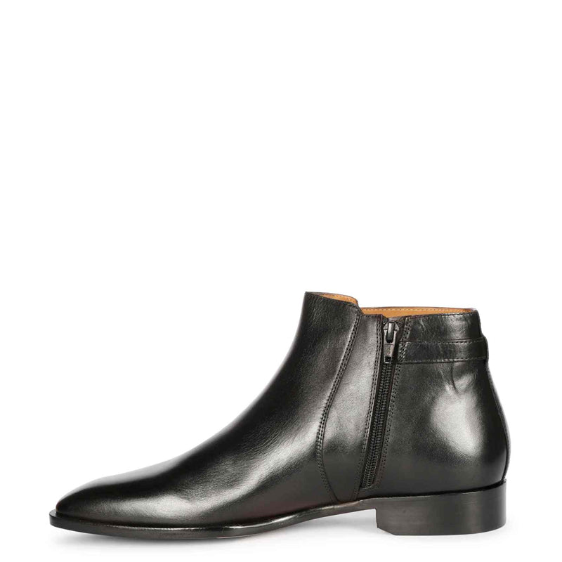 Men Solid Leather Side Zipper Brown Boot With Buckle