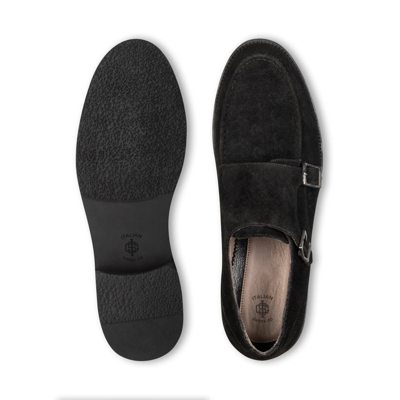 Men Suede Leather Double Monk Straps Tan Shoe