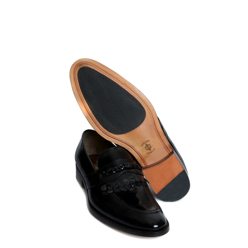 Patent Leather Slip-On Dark Brown Loafer With Dual Fringes