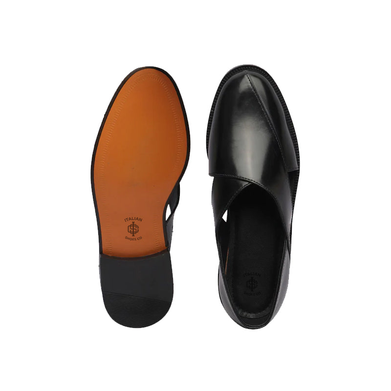 Shiny Leather Closed Comfort Peshawari Brown Sandal