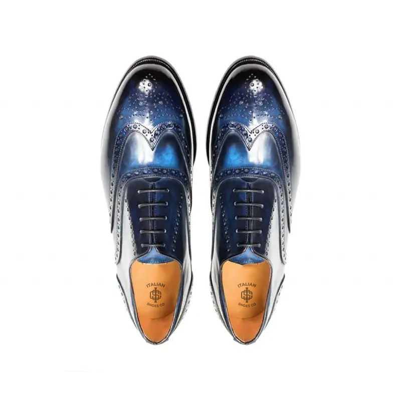 Men Wingtip Shiny Leather Oxford Burgundy Shoe