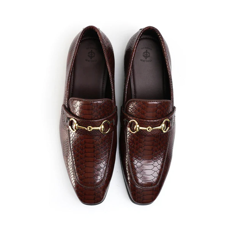 Men Horsebit Snake Effect Slip On Shoes
