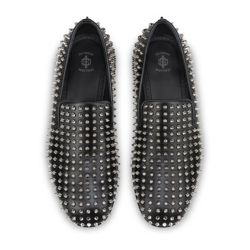 Men Slip On Velvet Stud Leather Loafers