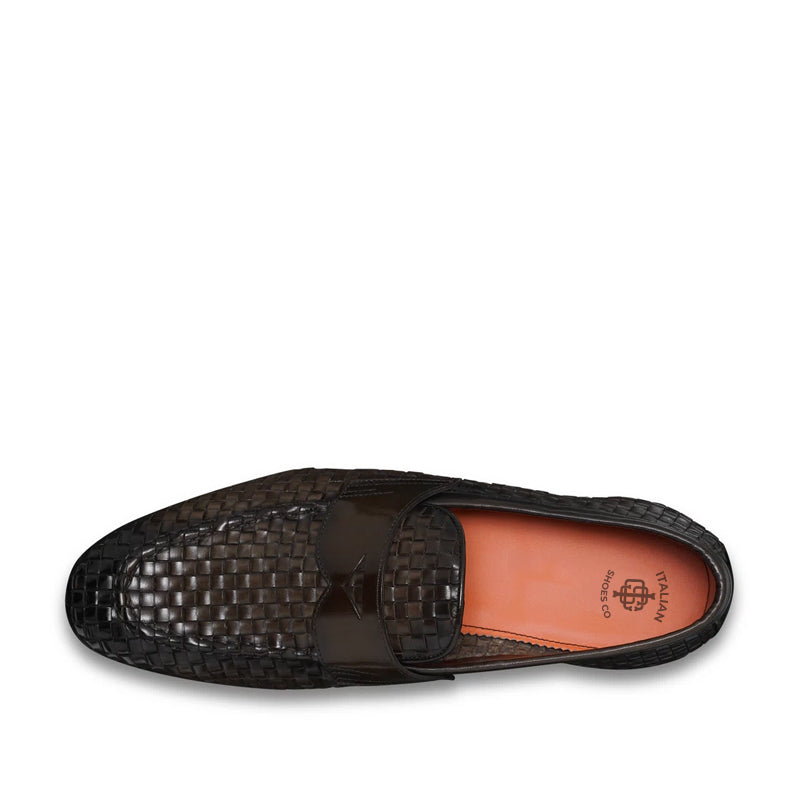 Penny Woven Shiny Leather Brown Loafer