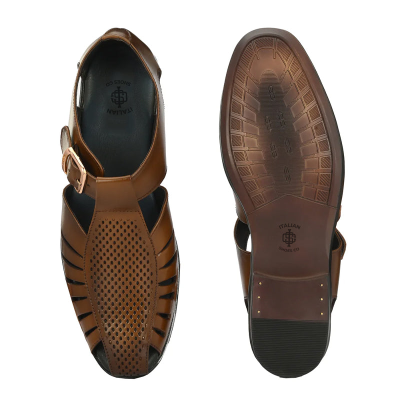 Men Slip-On Leather Sandals With Buckle Accent