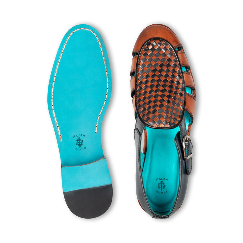 Men Textured Leather Peshawari Tan/Brown Comfort Sandal