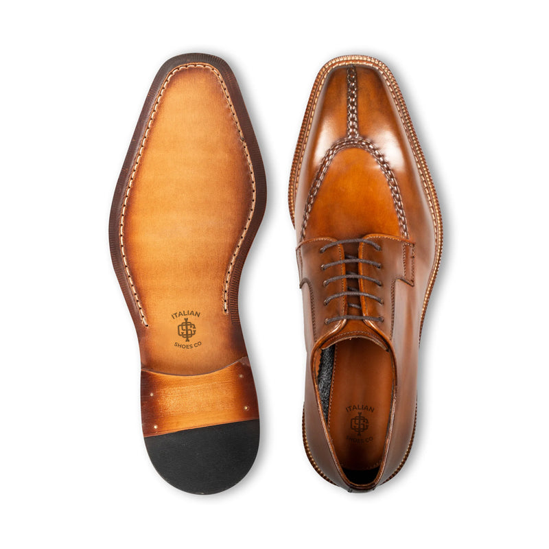 Handpainted Crust Leather Split Toe Derby Shoe Cherry