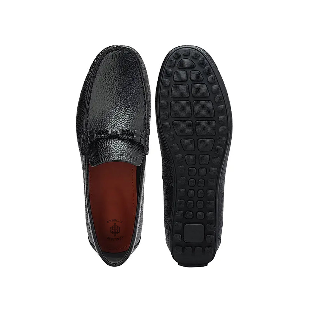 Men Textured Leather Driving Black Loafer