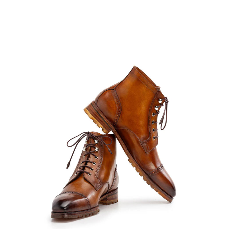 Leather Lace Up Cap Toe Boots For Men