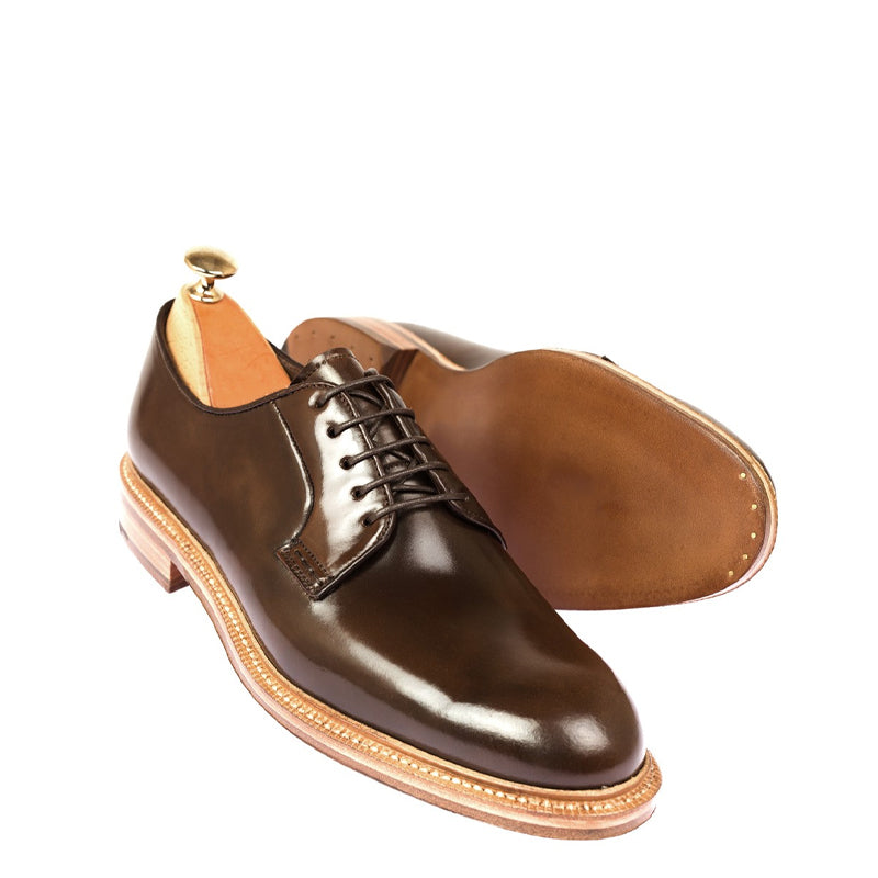 Polished Shiny Leather Plain Toe Derby Shoe
