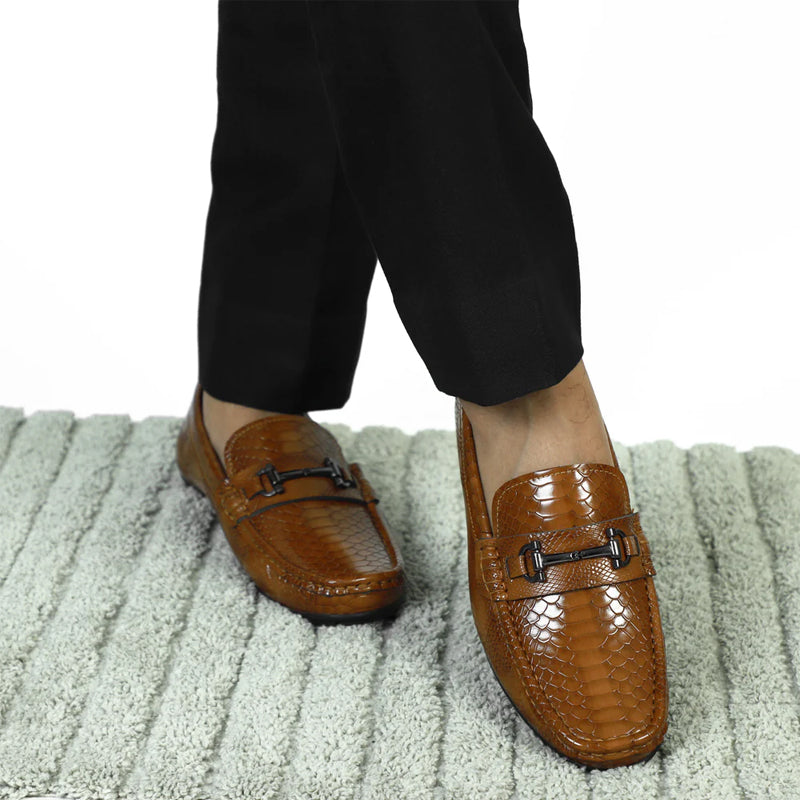 Croco Leather Buckled Tan Loafer