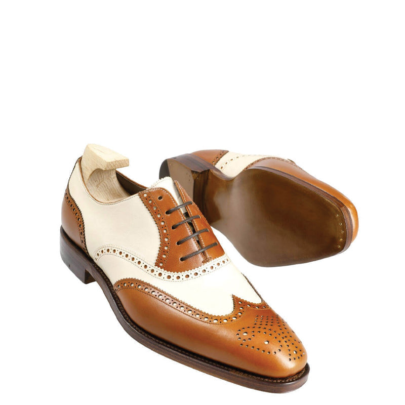 Wingtip Dual Tone Solid Leather Oxford Shoe Tan and