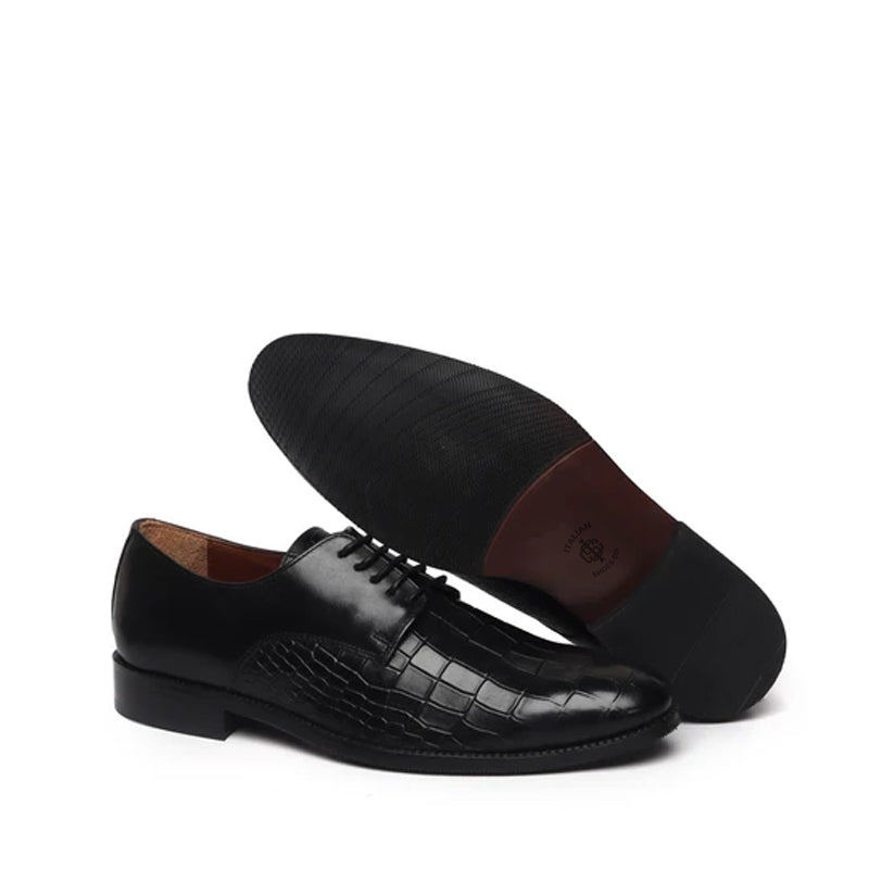 Croco Textured Formal Leather Oxford Brown Shoe