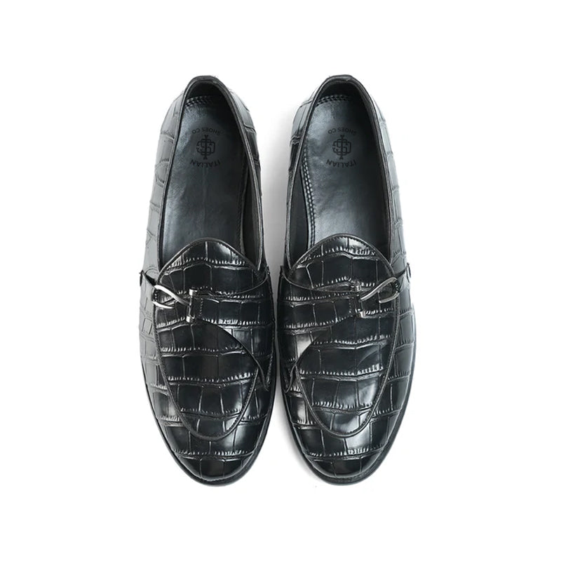 Croco Print Leather Stylish Grey Loafer With Side Hook