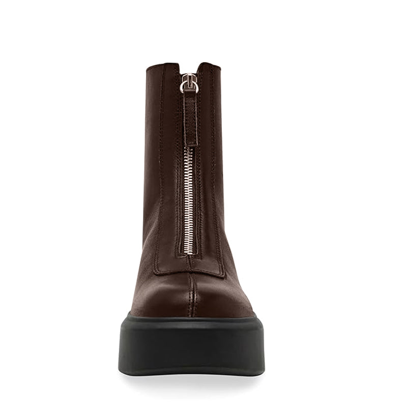 Premium Row Zipped-Front Leather Burgundy Ankle Boot