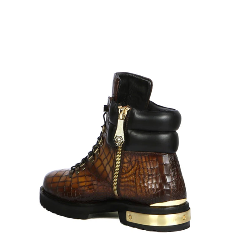 Croco Deep Cut Leather Lace-UP Ankle Boot