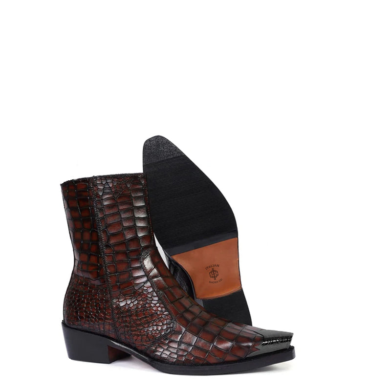 Luxury Croco Print Leather Side-Zipper Boot