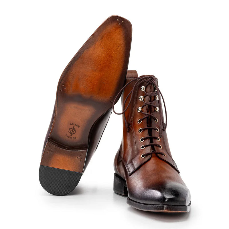 Premium Plain Toe Lace-Up Leather Ankle Boot