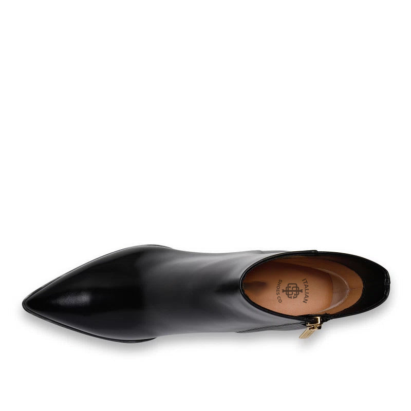 Polished Leather Mid-Heel Side-Zipper Black Boot