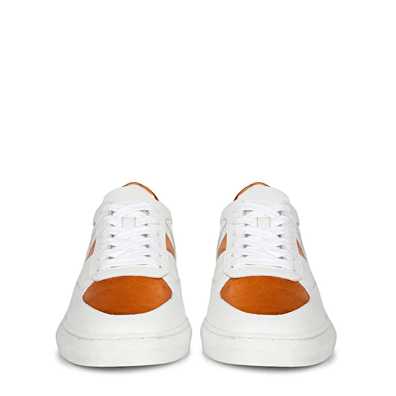 Leather Handcrafted White and Green Sneaker For Men