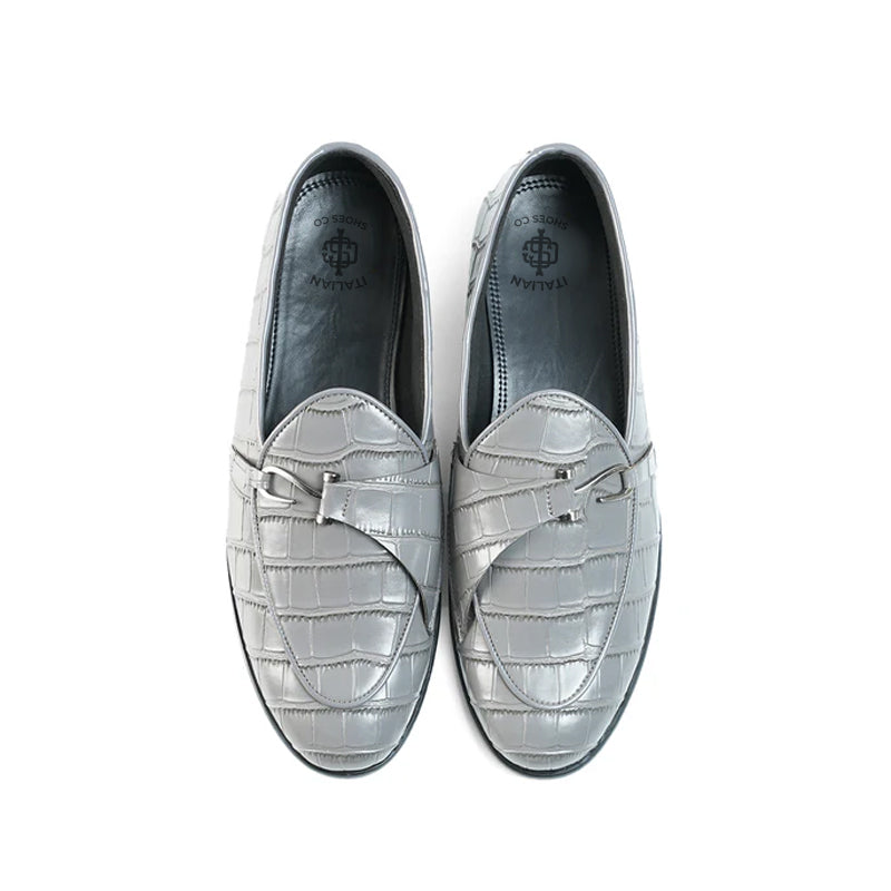 Croco Print Leather Stylish Black Loafer With Side Hook