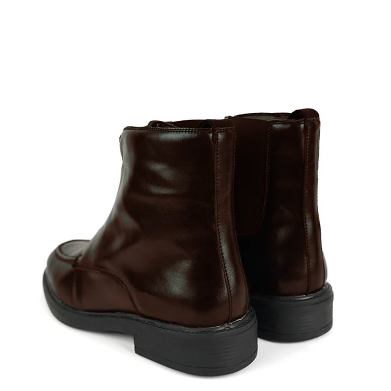 Polished Leather Front Zip Up Brown Boot For Men