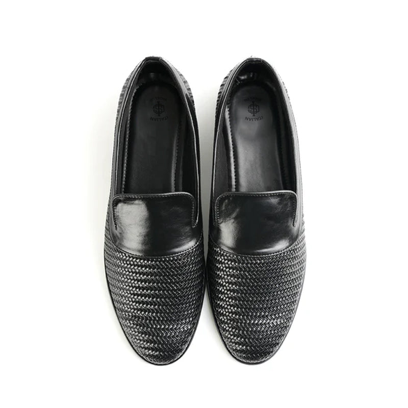 Woven Slip On Leather Loafer For Men