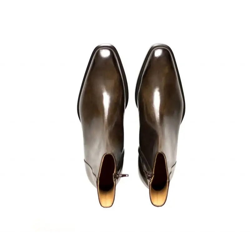 Classic Midnight Shiny Leather Side Zipper Tan Boot
