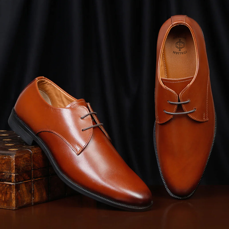 Leather Lace-Up Solid Derby Black Shoe