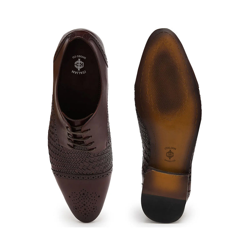 Men Handmade Leather Woven Textured Oxford Shoe