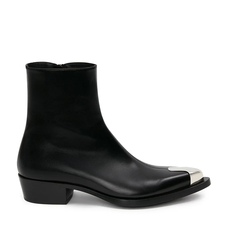 Punk Leather Boots Silver Toe